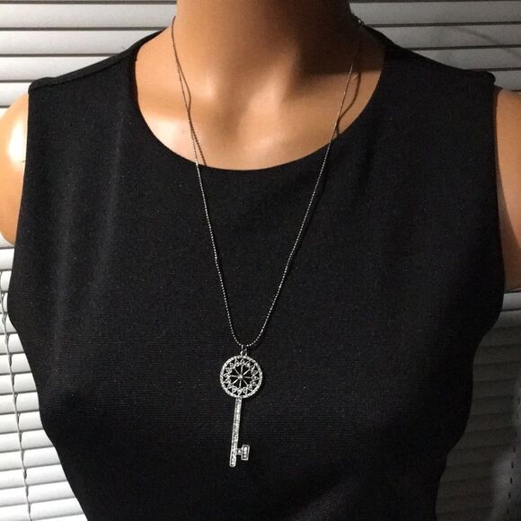 Bundle Sale 3 for $15 | Silver Tone Key Pendant Necklace | Rhinestones - Picture 1 of 10